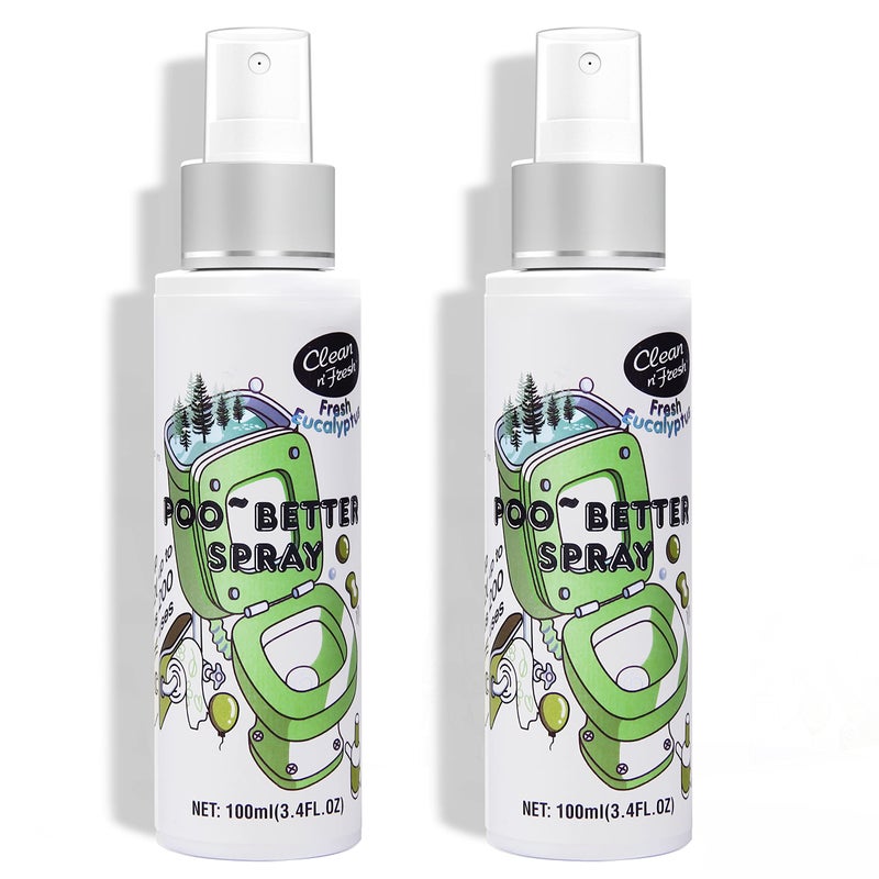 CleannFresh Toilet Spray Poop Spray Eucalyptus Scent 100 Natural Plant Essential Oil Bathroom Air Fresheners Spray 400 Plus Uses Long Lasting Odor Eliminator 2 Pack