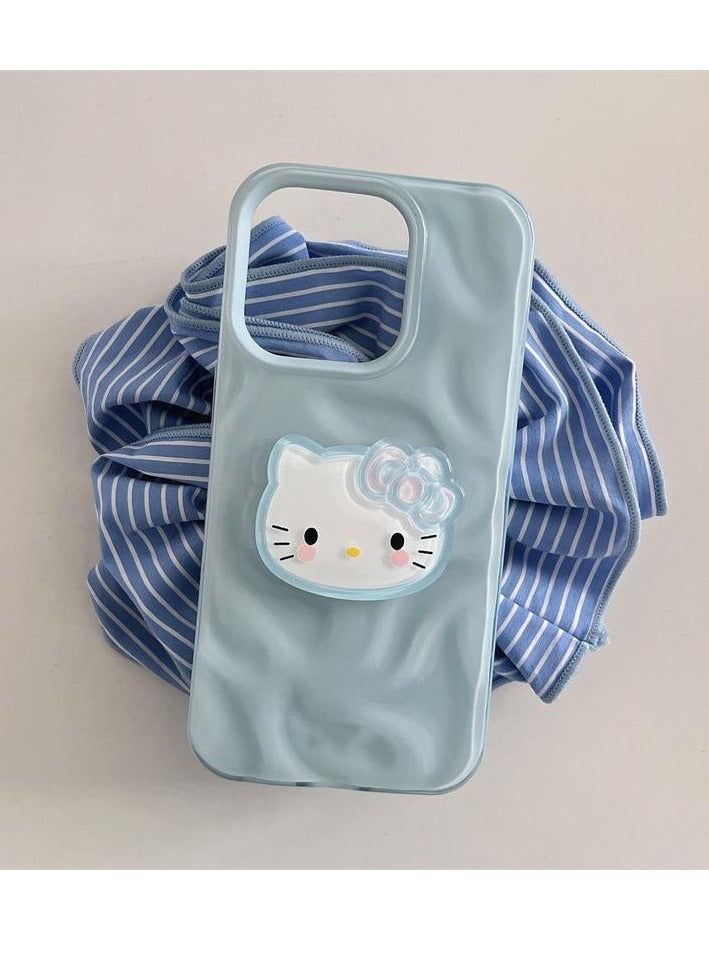 NIBEMINENT Pleated Kitten Cat Protective TPU Case Cover For iPhone 15 Plus, Blue