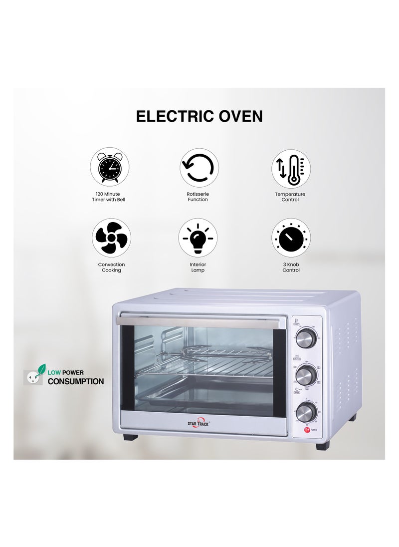 STAR TRACK STAR TRACK 35L Electric Oven with Rotisserie, Convection, 120-Min Timer, Temperature Control 100°C-250°C, Up/Down and Dual Function, 3 Knob Control, 5 Baking Accessories, Stainless Steel Body and Handle, 1500W  - Image 2