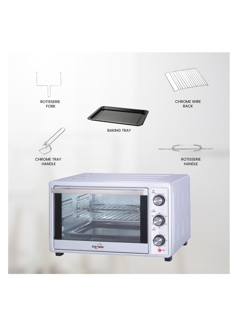 STAR TRACK STAR TRACK 35L Electric Oven with Rotisserie, Convection, 120-Min Timer, Temperature Control 100°C-250°C, Up/Down and Dual Function, 3 Knob Control, 5 Baking Accessories, Stainless Steel Body and Handle, 1500W  - Image 3
