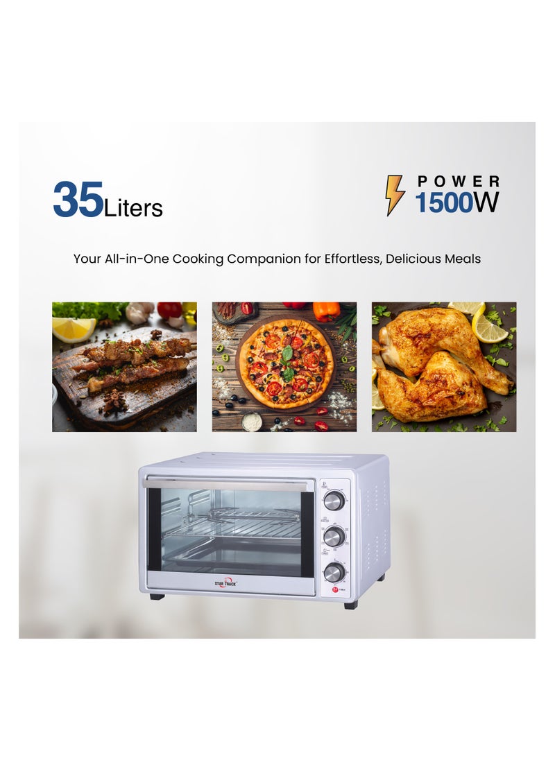 STAR TRACK STAR TRACK 35L Electric Oven with Rotisserie, Convection, 120-Min Timer, Temperature Control 100°C-250°C, Up/Down and Dual Function, 3 Knob Control, 5 Baking Accessories, Stainless Steel Body and Handle, 1500W  - Image 4