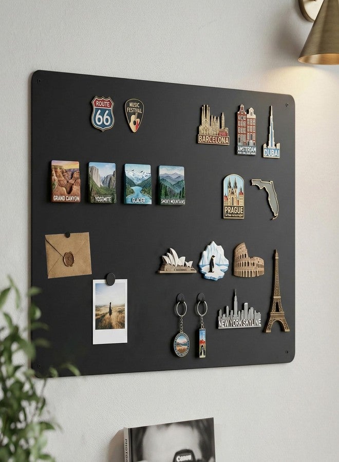 LYZZXI Magnetic Board for Wall 23.6" x 15.7" : Black Metal Display Board for Travel Souvenir Magnets & Art Collections | Heavy-Duty Metal Panel for Hobbyists with Screw Mount Hardware - Image 1