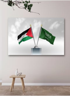 لوحة جدارية بتصميم علم فلسطين والسعودية بإطار خشبي