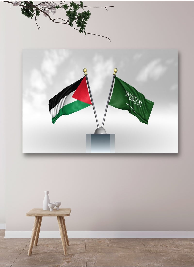 مودكلاس - لوحة جدارية بتصميم علم فلسطين والسعودية بإطار خشبي - Image 1