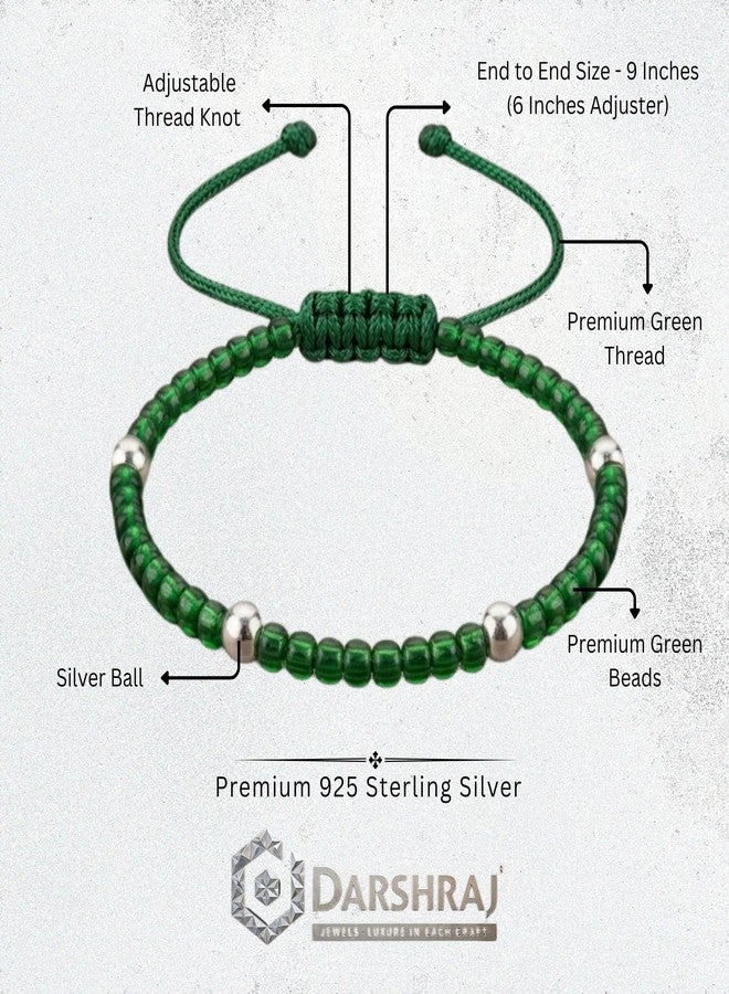 Darshraj® 925 Sterling Silver Baby Bracelet & Anklet Pair for Boys & Girls | Green Crystal Thread Nazariya with 4 Silver Balls | Adjustable Chandi Nazar Protection Jewelry | (9 Inch + 6 Inch) Adjustable - Image 3