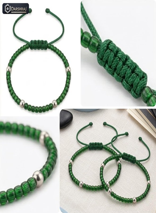 Darshraj® 925 Sterling Silver Baby Bracelet & Anklet Pair for Boys & Girls | Green Crystal Thread Nazariya with 4 Silver Balls | Adjustable Chandi Nazar Protection Jewelry | (9 Inch + 6 Inch) Adjustable - Image 2