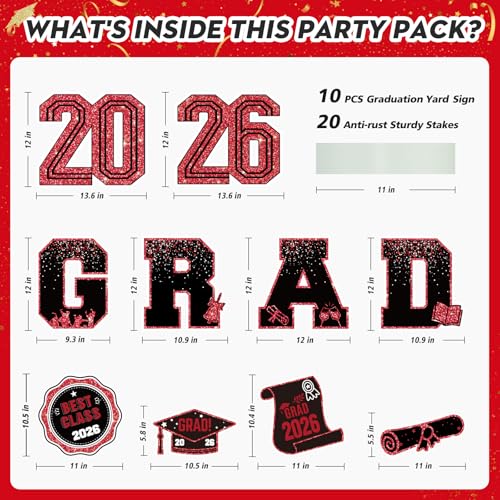 KLYRO 2026 Graduation Decorations Yard Signs – 10PCS Red Congrats Grad Lawn Decorations with Stakes, Graduation Party Supplies, Large Outdoor Graduation Party Decor for High School & College - Image 2
