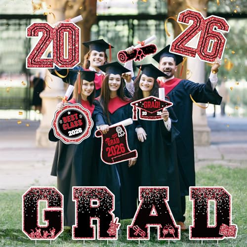 KLYRO 2026 Graduation Decorations Yard Signs – 10PCS Red Congrats Grad Lawn Decorations with Stakes, Graduation Party Supplies, Large Outdoor Graduation Party Decor for High School & College - Image 5