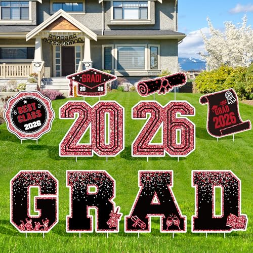KLYRO 2026 Graduation Decorations Yard Signs – 10PCS Red Congrats Grad Lawn Decorations with Stakes, Graduation Party Supplies, Large Outdoor Graduation Party Decor for High School & College - Image 1