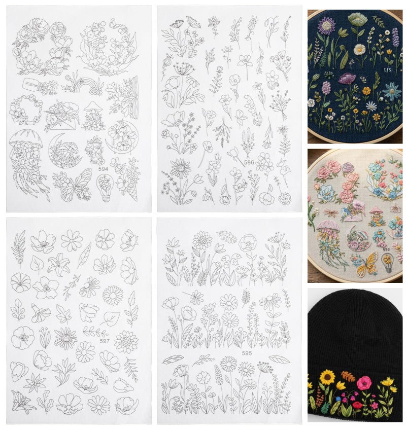 Thrymme 105 Pcs Stick and Stitch Embroidery Patterns 4 Sheets Water Soluble Embroidery Patterns Templates Wash Away Stencils Dissolvable Floral Designs Paper for Hand Sewing Perfect for Clothes Easy to Us - Image 3