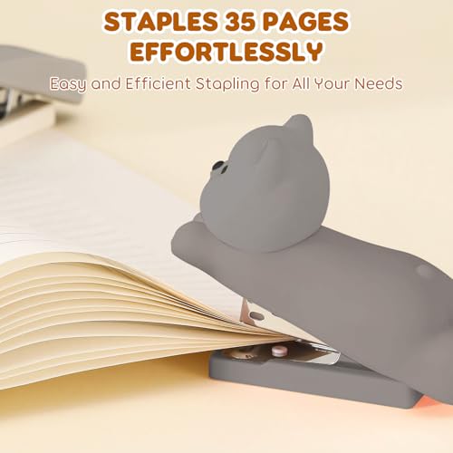 Honagu Mini Cute Animal Stapler with Staples, Cartoon Stereoscopic Silicone (PVC) Stapler for Kids, Labor-Saving Office Supplies for Students, Teachers, 1st Day of School Gifts for Kids(Gray Puppy) - Image 3