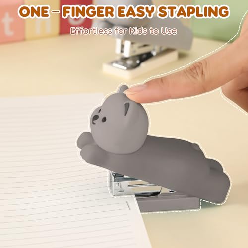 Honagu Mini Cute Animal Stapler with Staples, Cartoon Stereoscopic Silicone (PVC) Stapler for Kids, Labor-Saving Office Supplies for Students, Teachers, 1st Day of School Gifts for Kids(Gray Puppy) - Image 4