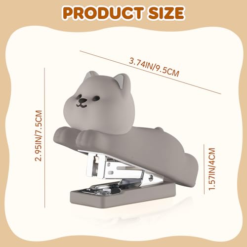 Honagu Mini Cute Animal Stapler with Staples, Cartoon Stereoscopic Silicone (PVC) Stapler for Kids, Labor-Saving Office Supplies for Students, Teachers, 1st Day of School Gifts for Kids(Gray Puppy) - Image 2