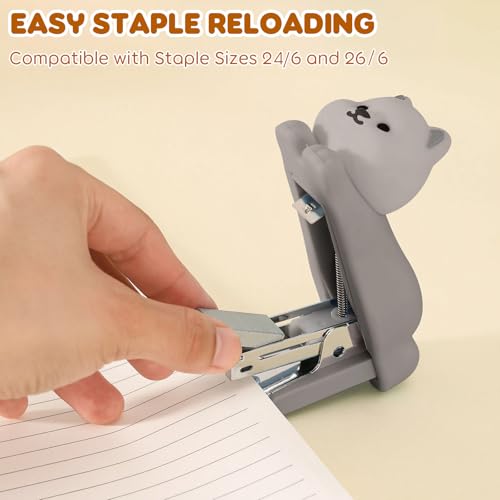 Honagu Mini Cute Animal Stapler with Staples, Cartoon Stereoscopic Silicone (PVC) Stapler for Kids, Labor-Saving Office Supplies for Students, Teachers, 1st Day of School Gifts for Kids(Gray Puppy) - Image 5