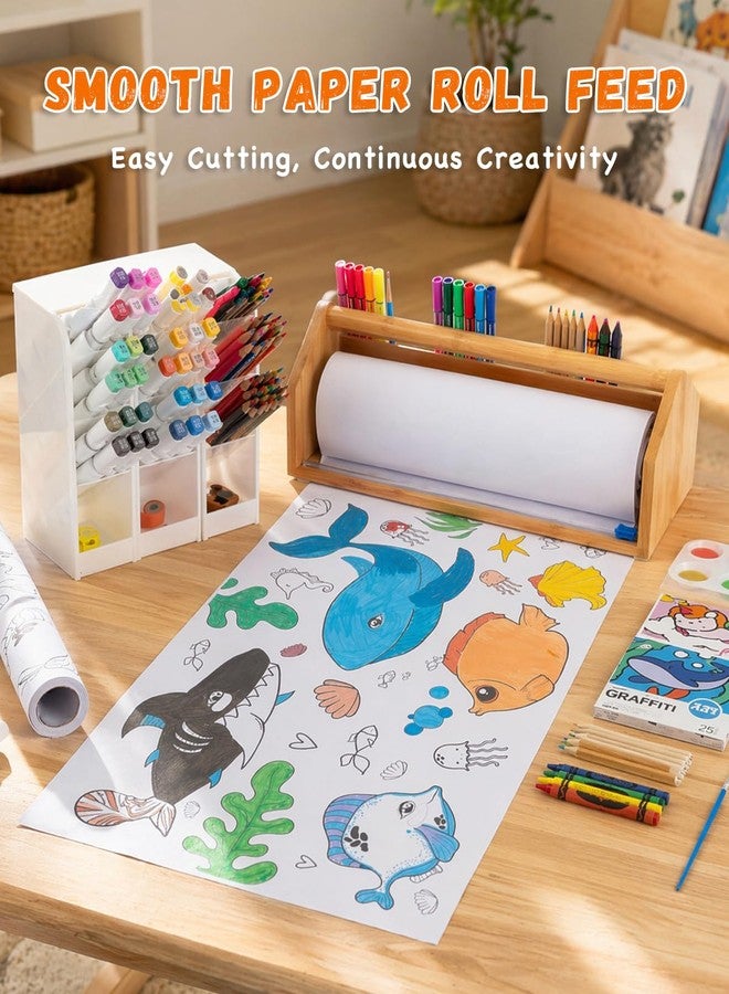 Payarma Wooden Tabletop Paper Roll Dispenser for Kids, Paper Roll Holder with Safe Sliding Cutter, Drawing Scroll and Art Supplies Set for Classroom Preschool - Image 3