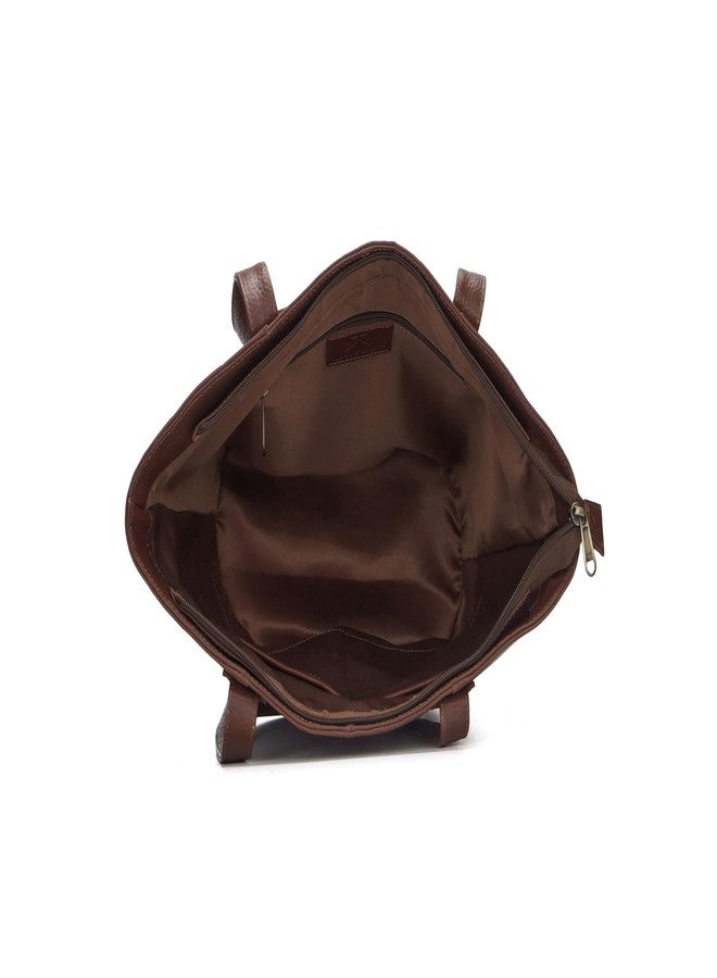 RINEZZA Genuine Leather Women's Classic Tote Bag,Hobo Shoulder Bag for Office Brown Spacious Stylish Design - Image 5