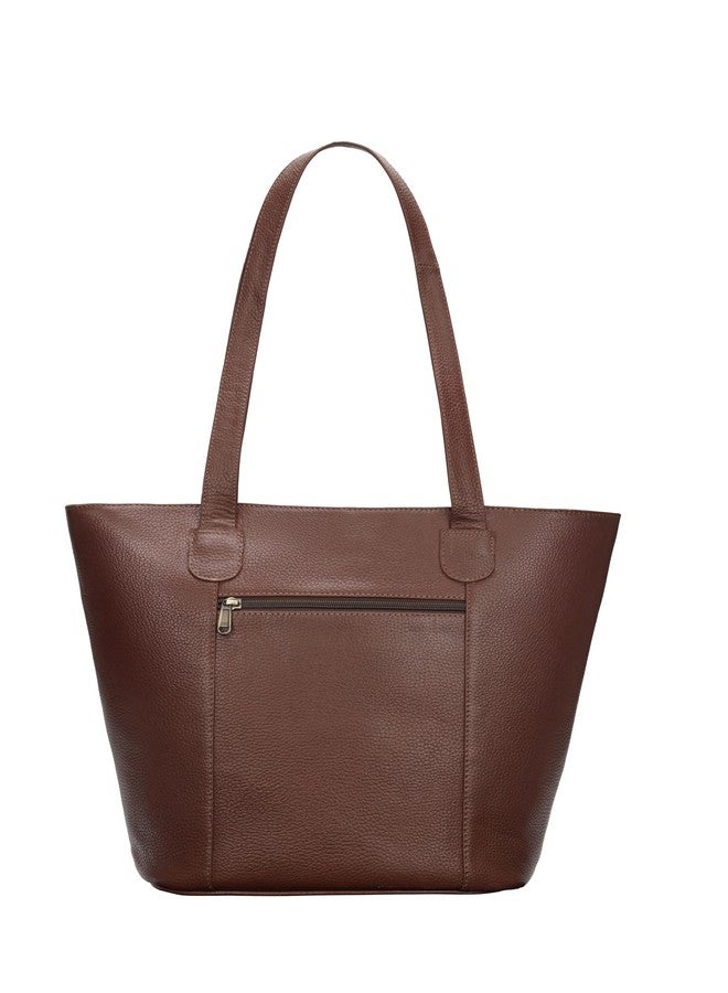 RINEZZA Genuine Leather Women's Classic Tote Bag,Hobo Shoulder Bag for Office Brown Spacious Stylish Design - Image 2