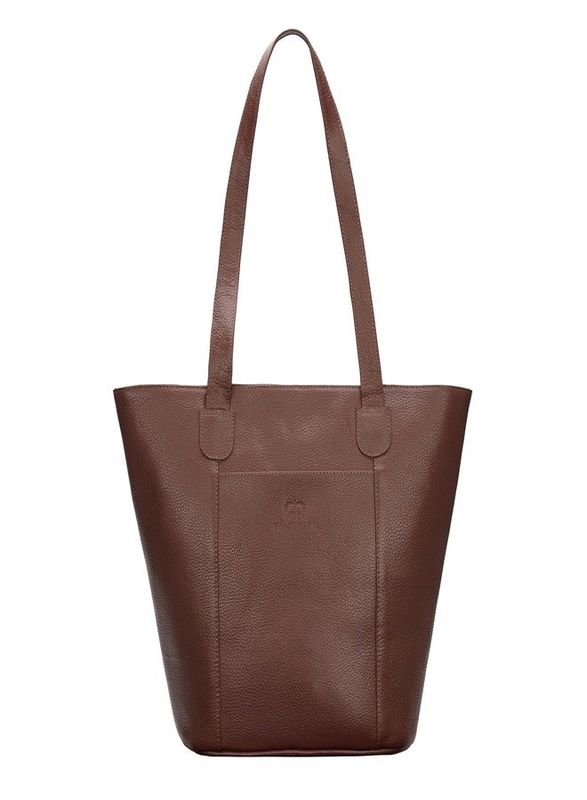 RINEZZA Genuine Leather Women's Classic Tote Bag,Hobo Shoulder Bag for Office Brown Spacious Stylish Design - Image 1