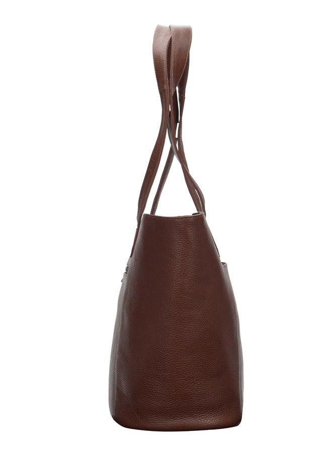 RINEZZA Genuine Leather Women's Classic Tote Bag,Hobo Shoulder Bag for Office Brown Spacious Stylish Design - Image 3