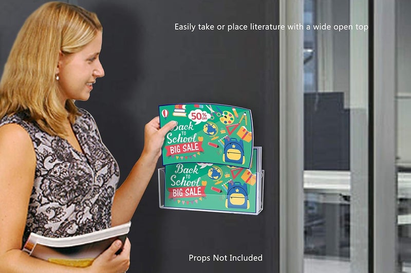 Marketing Holders Magnetic Brochure Holder Horizontal Bifold Display for 8.5 Inch Wide Envelopes or Advertisements Metal Mount Clear Acrylic Literature Caddy for Retail Stores and Offices - Image 3