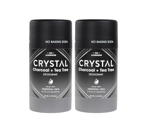 CRYSTAL ESSENCE Crystal Deodorant Magnesium Solid Stick Natural Deodorant Charcoal  Tea Tree 25 oz Pack of 2