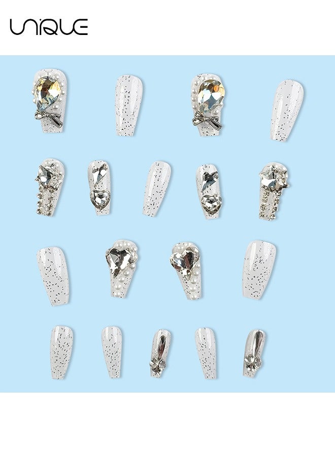 Unique 24Pcs Fake Nails, Press Nails, Mid-length Ballet Manicure - Sparkling Big Diamond Pearl Manicure - Snowflake Diamond Manicure - Fake Nail Patch - Image 3