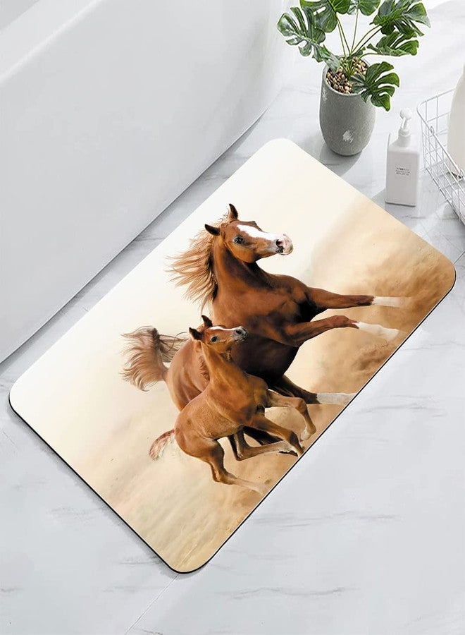 SXCHEN Bathroom Rug,Absorbent Non-Slip Indoor Rugs for Bathtub and Shower Floor,Rubber Backing Print Bath Mat,16" x 24",Running Chestnut Color Wild Horses Galloping Animal Theme - Image 1