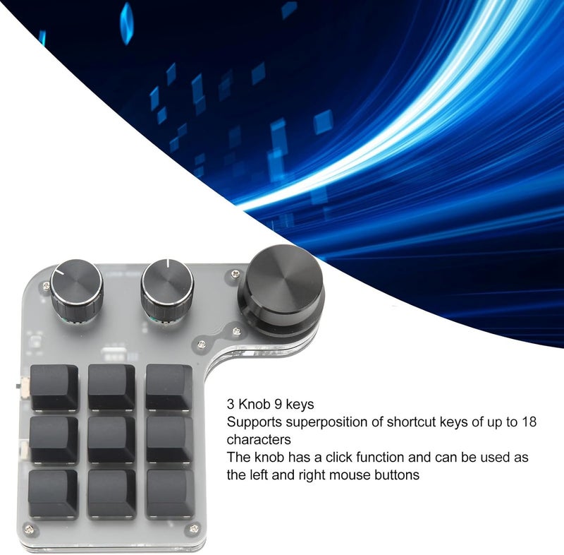كلاراكو لوحة مفاتيح ألعاب Klarako Mini 9 Keys، لوحة مفاتيح صغيرة 3 مقابض RGB متعددة الوظائف DIY اختصار لوحة مفاتيح ميكانيكية قابلة للبرمجة للألعاب والموسيقى والوسائط والتحكم الصناعي والمختبر - Image 3