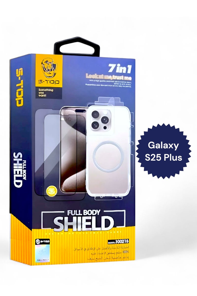 اس-توب بكج الحماية الكاملة لـ جالكسي اس 25 بلس (Samsung Galaxy S25 Plus) مع حماية شاشة للخصوصية (لقافة) و كفر يدعم الشحن اللاسلكي (MagSafe) حماية كاملة لجهازك ضد الخدوش والسقوط (7in1), البكج الجديد و الأصلي من S-TOP