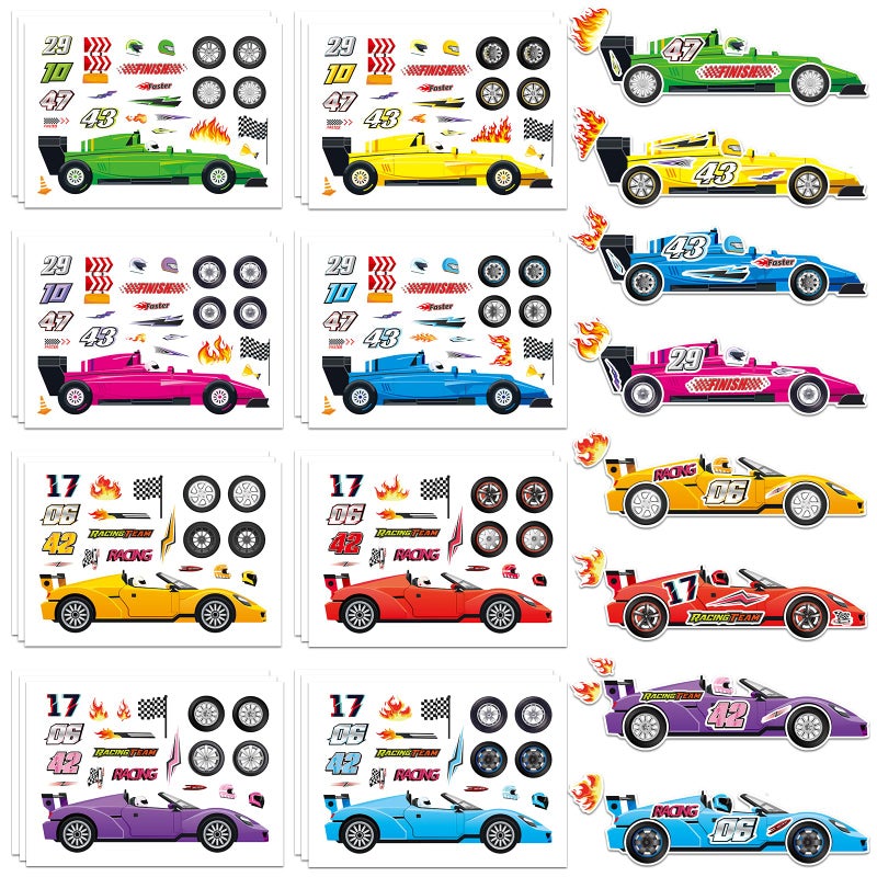 Ozepao 24 Sheets Car Stickers for Kids, Make Your Own Cars Stickers, Race Car Party Favors, Birthday Party Decorations, and DIY Crafts - Image 1