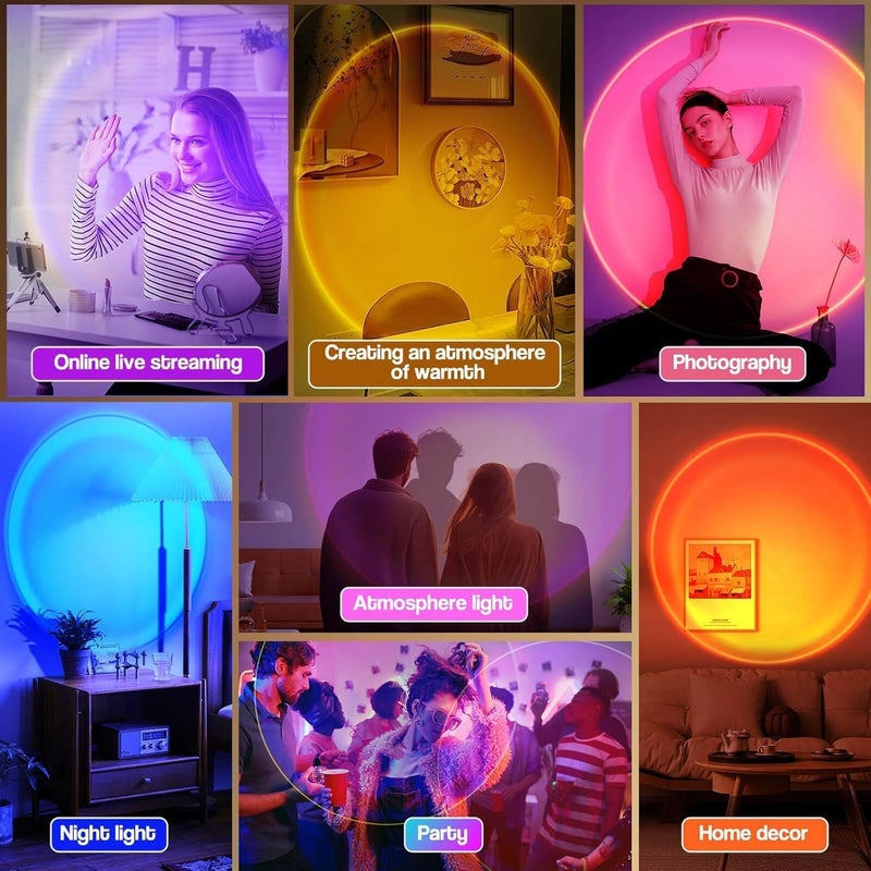 LEKEONE Sunset Lamp Projection, Sunset Night Light Rainbow Projector 180Â° 16 Color Changing 4 Modes, Vlog, Photography, Decorative, Party Decor, Gift for Women(16 Color) (red) (red) - Image 5