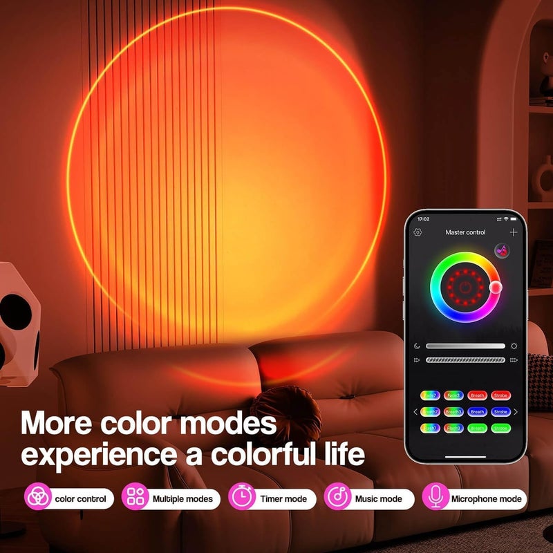 LEKEONE Sunset Lamp Projection, Sunset Night Light Rainbow Projector 180Â° 16 Color Changing 4 Modes, Vlog, Photography, Decorative, Party Decor, Gift for Women(16 Color) (red) (red) - Image 4