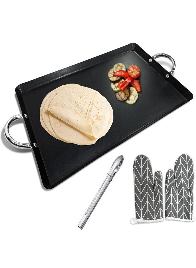 LetFeng ᅟᅠ LetFeng 26” Double Burner Griddle Nonstick Double Burner Stainless Steels Stove Top Flat Griddle Coated Cool Touch Handle Oven Safe & Compatible With All Stovetops Black And Silver - Image 1