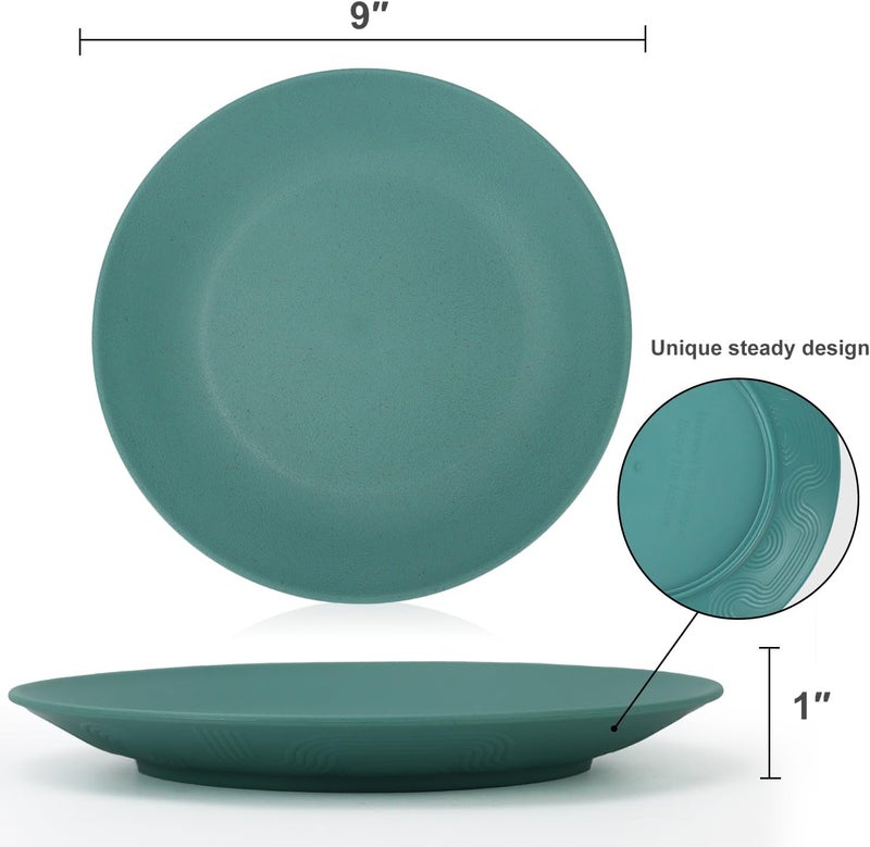 Homienly Flat Dinner Plates Set of 8 Alternative for Plastic Plates Microwave and Dishwasher Safe Wheat Straw Plates for Kitchen Unbreakable Kids PlatesGreen9 inch - Image 2