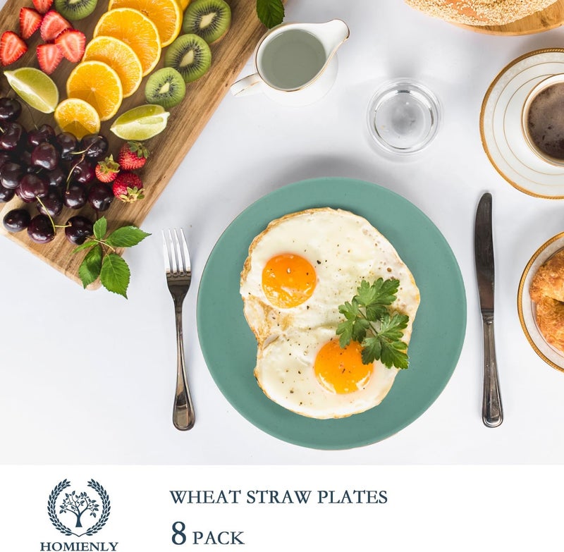 Homienly Flat Dinner Plates Set of 8 Alternative for Plastic Plates Microwave and Dishwasher Safe Wheat Straw Plates for Kitchen Unbreakable Kids PlatesGreen9 inch - Image 3