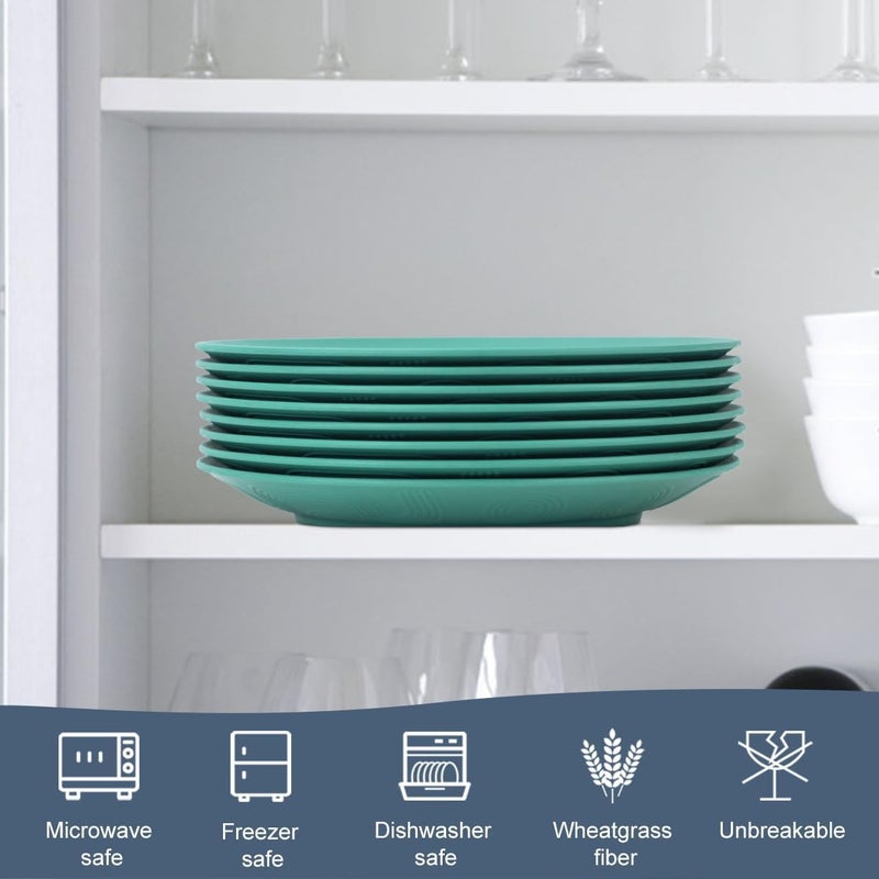 Homienly Flat Dinner Plates Set of 8 Alternative for Plastic Plates Microwave and Dishwasher Safe Wheat Straw Plates for Kitchen Unbreakable Kids PlatesGreen9 inch - Image 5