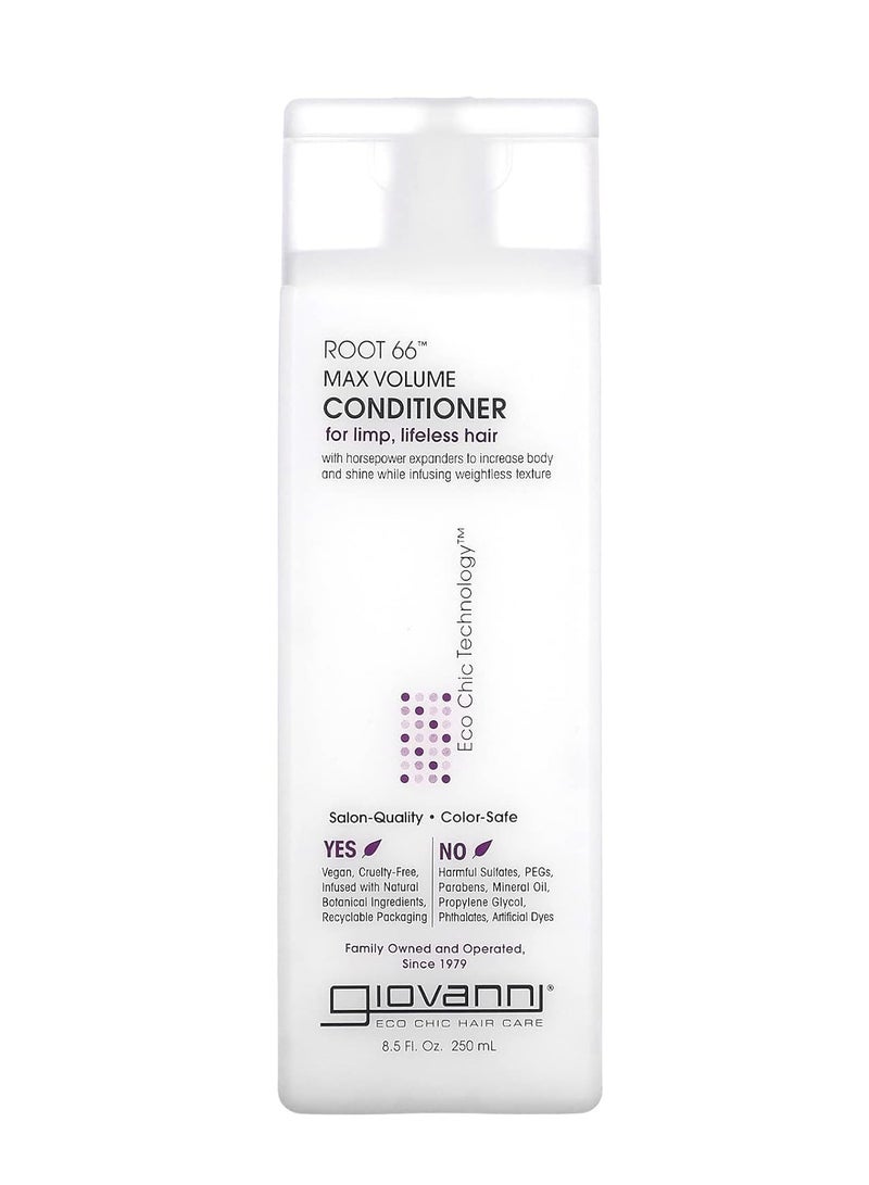 Root 66 Max Volume Conditioner - Giovanni Conditioner, Moisture Hair Conditioner for Women & Men, Moisturizing with Natural Ingredients for Damaged Hair, Sulfate Free - 8.5 Fl Oz (Pack of 1)