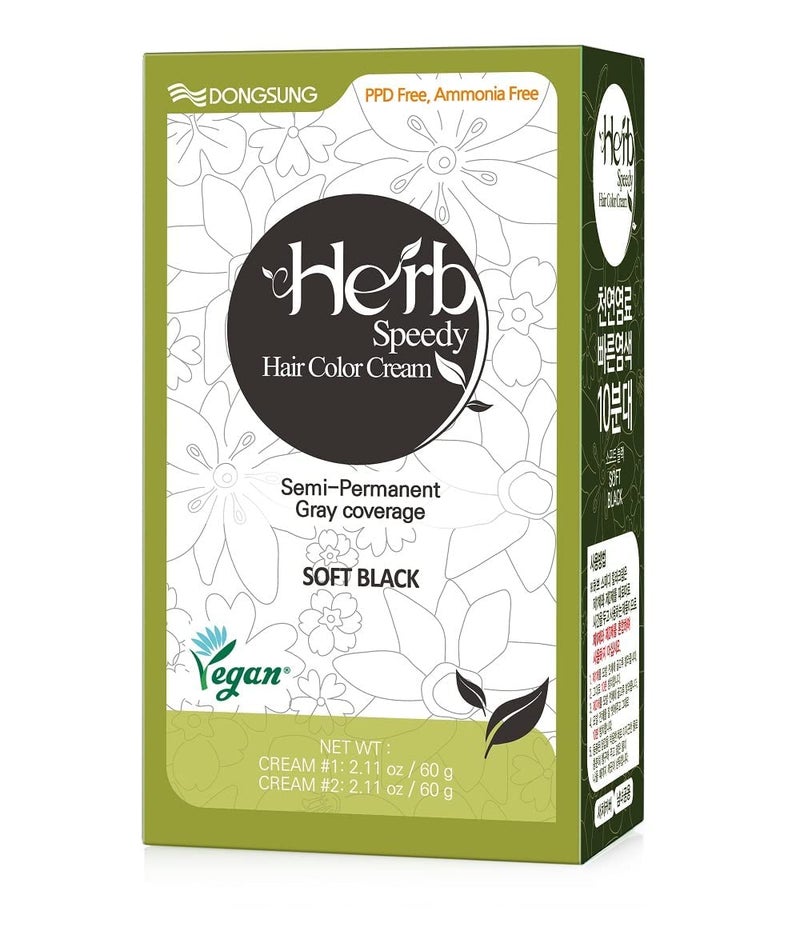 Herb Speedy DONGSUNG Herb Speedy Color Cream (Soft Black, 1 Pack), PPD-Free Ammonia-Free Vegan Hair Dye with Sun Protection, Odorless, Gentle for Sensitive Scalp, No Eye or Scalp Irritation - Image 1