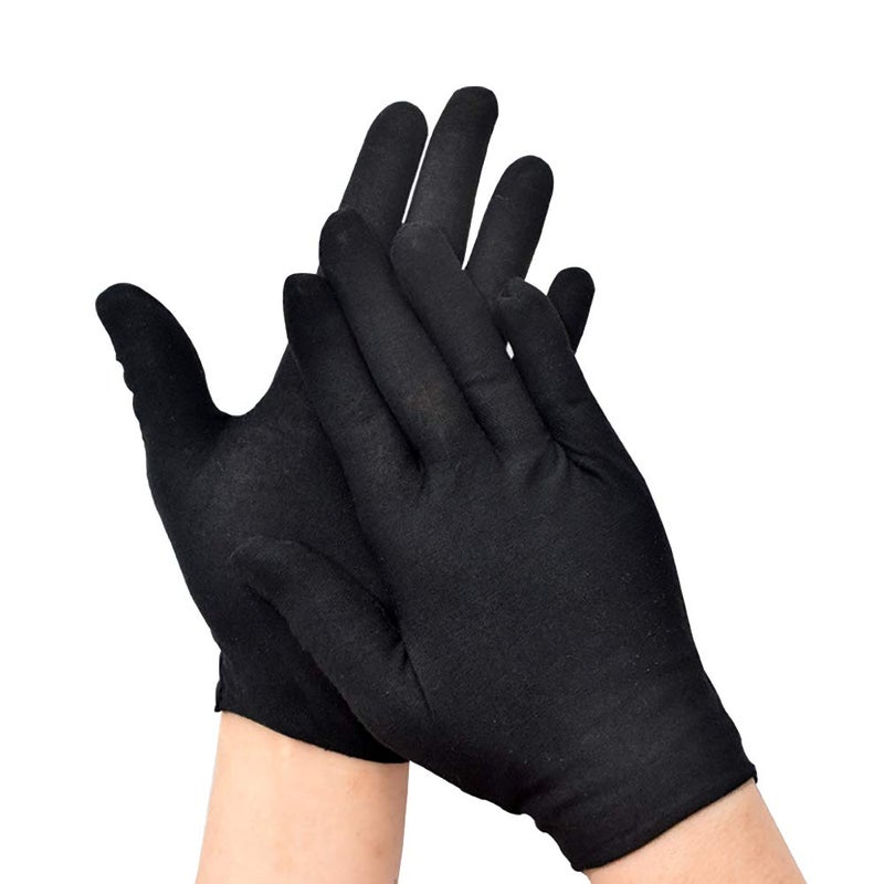 GSHLLO 6 Pairs Black Cotton Gloves Work Gloves Coin Gloves Jewelry Inspection Gloves for Women Men 