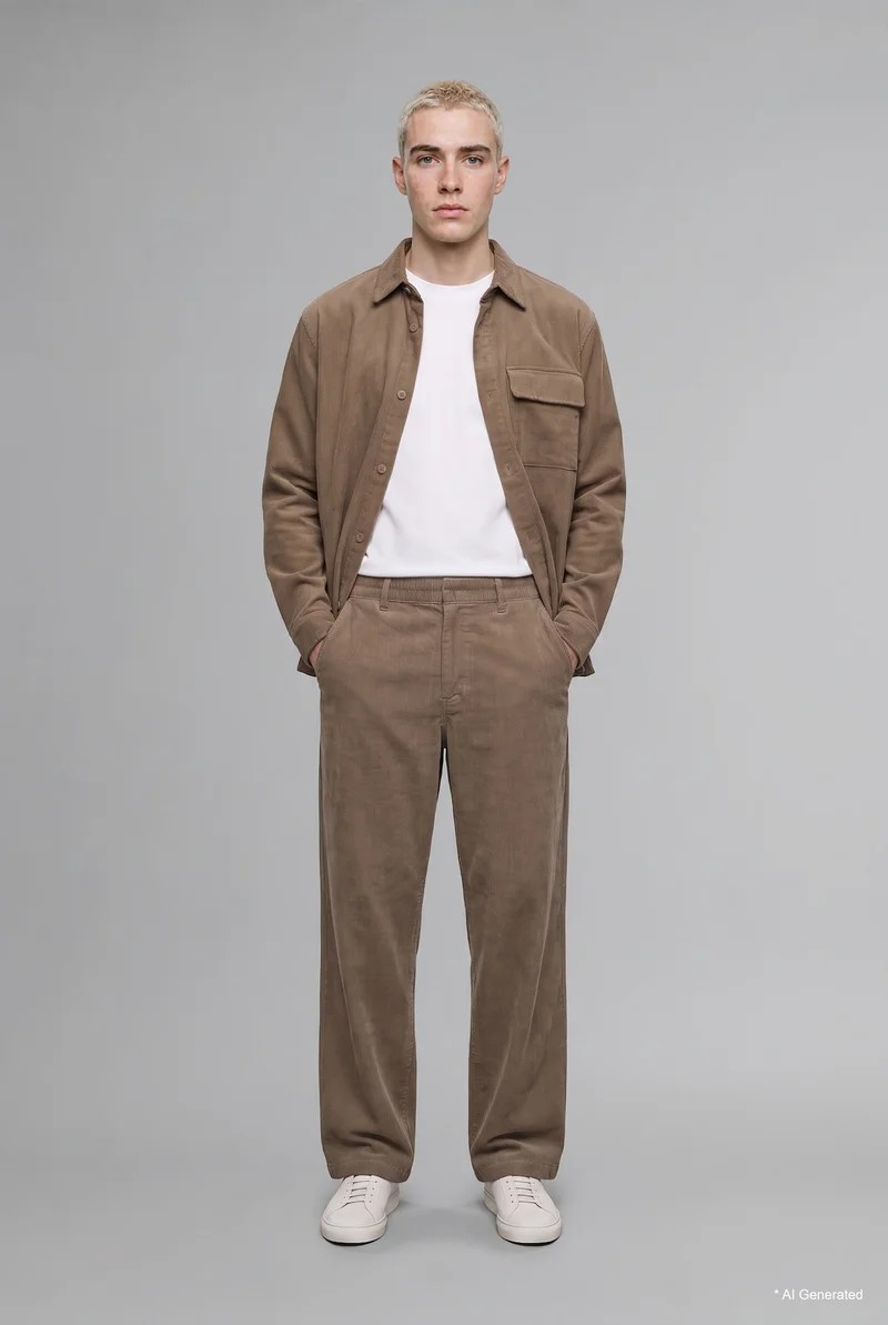 Baggy Fit Mid Waist Wide Leg Trousers