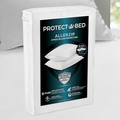 Protect-A-Bed AllerZip Queen 20" x 30" Pillow Protectors (Set of 2), Bed Bug and Dust Mite Proof, Noiseless and Odor-Resistant Pillow Covers, 100% Waterproof, Machine Washable - Image 1