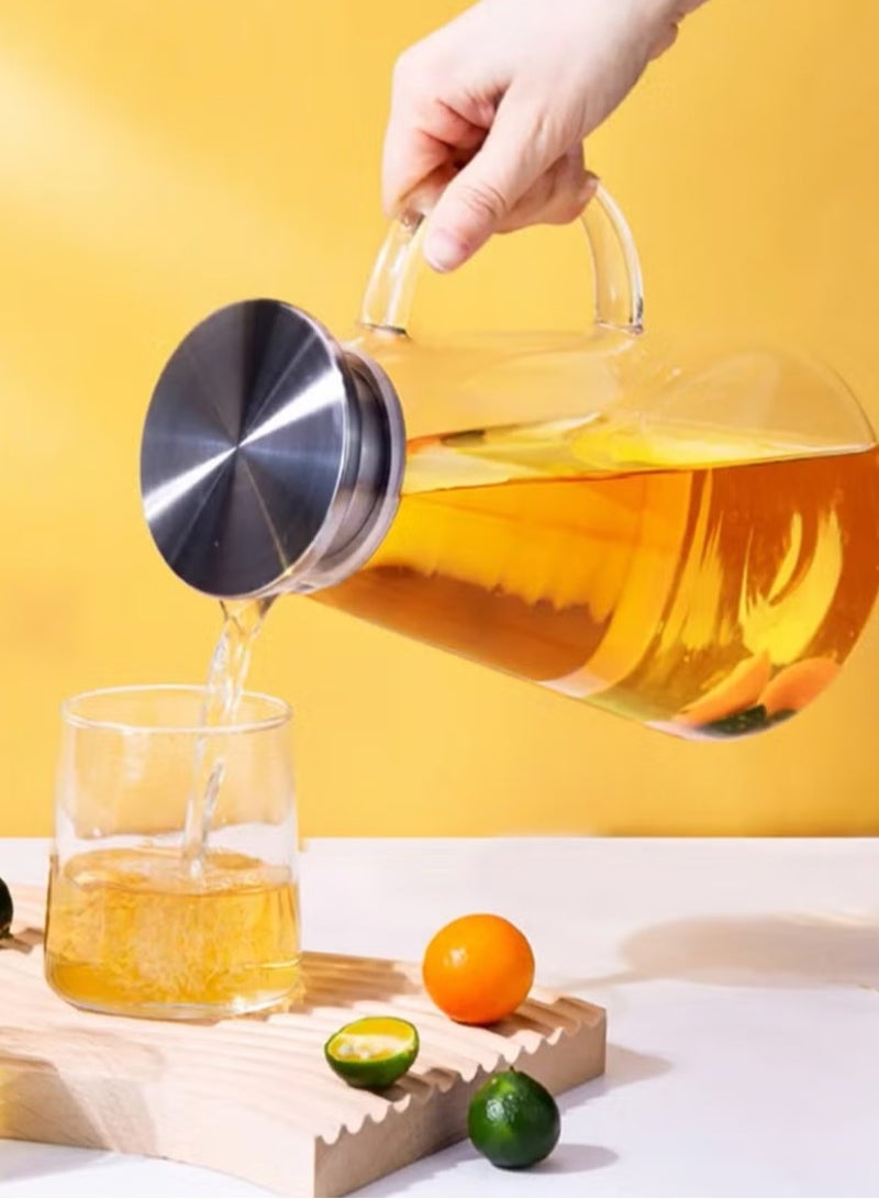 شو وو إبريق زجاجي مزود بغطاء ومقاوم للحرارة شفاف/ فضي - Image 3