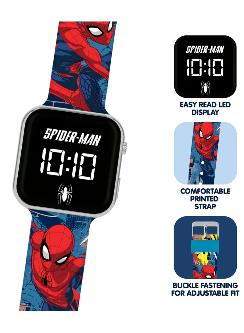 ديزني ساعة Spiderman بشاشة LED مع سوار سيليكون بشخصية للأطفال - SPD7101