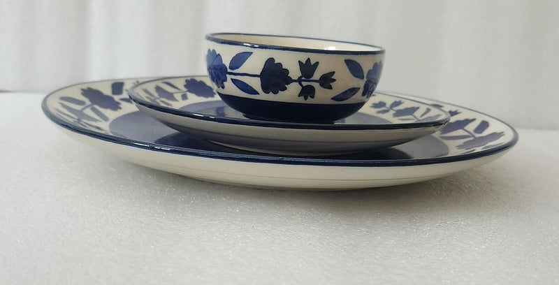 Phezent Handpainted Ceramic Dinnerware Set Dinner Quarter Plates with Dinning Bowls Dishwasher Microwave Safe White Blue 6 Full 6 Side Plates 6 Bowl Ceramic Dinner Set - Image 5