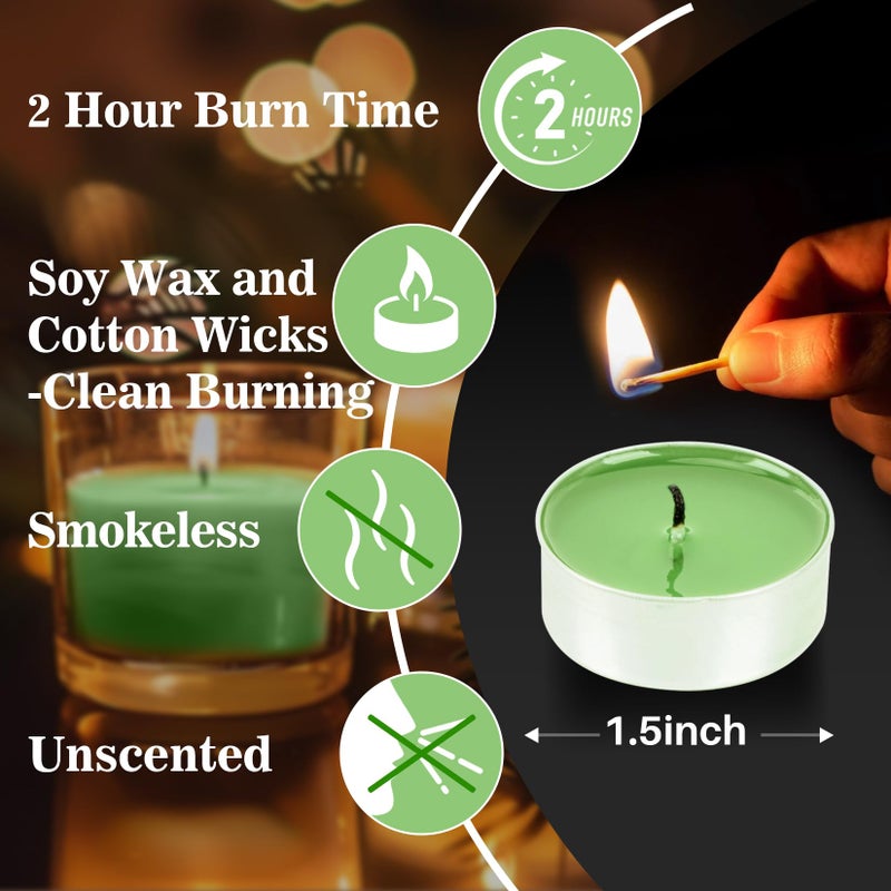 Maqihan 25pcs Green Tea Lights Candles Set - Mini Votive Tealight Candles Tea Candle with Cotton Wick for Home,Pool,Shabbat,Wedding,Emergencies,Christmas - Image 3