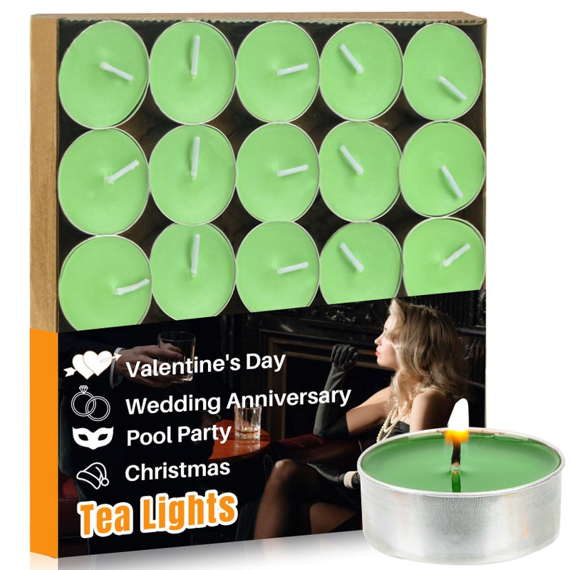 Maqihan 25pcs Green Tea Lights Candles Set - Mini Votive Tealight Candles Tea Candle with Cotton Wick for Home,Pool,Shabbat,Wedding,Emergencies,Christmas - Image 1