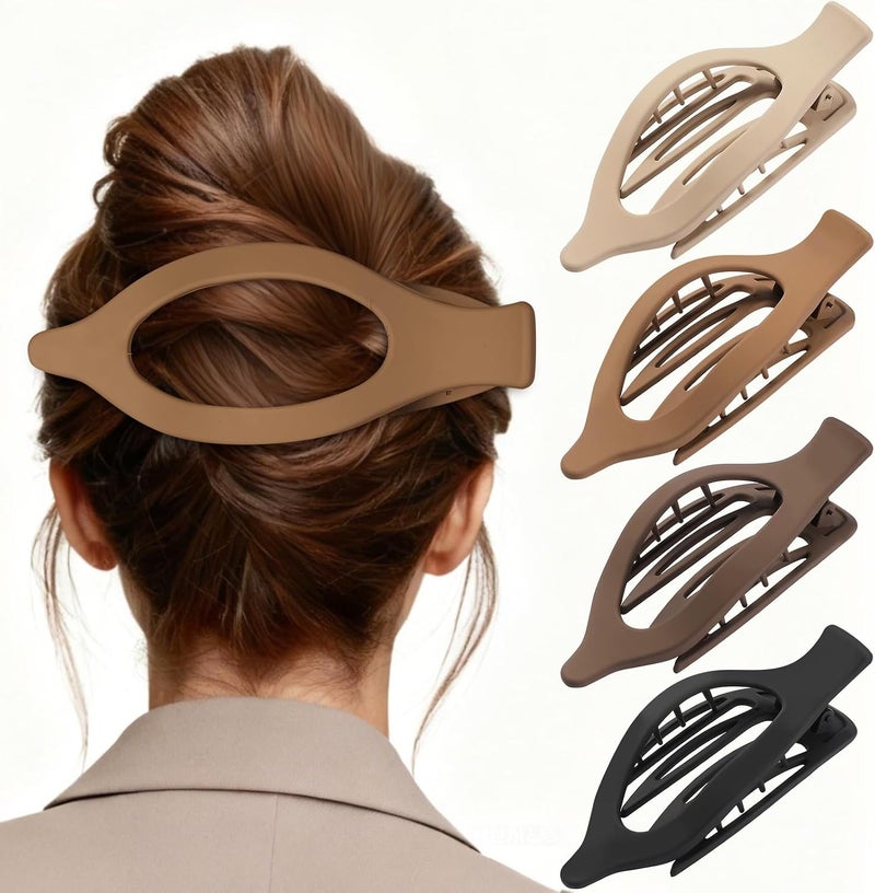 Mandydov 5.5 Inches Extra Large Flat Hair Clips for Women, 4 Pack XL Big Claw Clips for Thick Hair, Oversized Matte Strong Hold Non-slip Flat Claws, Neutral Colors - Image 1