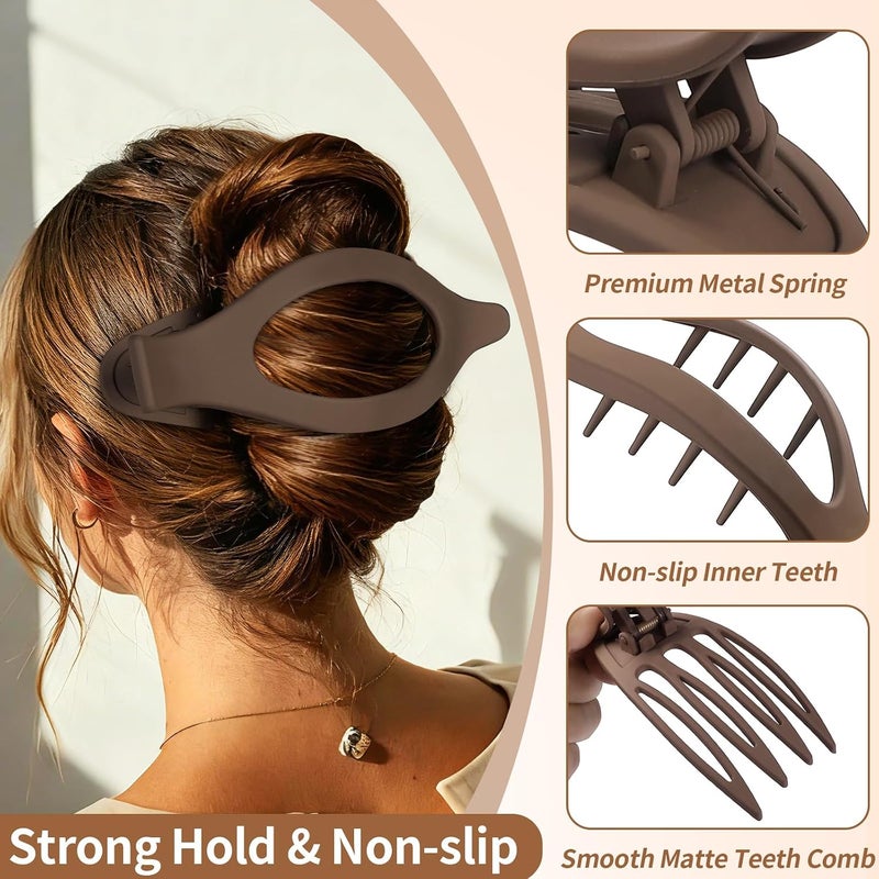 Mandydov 5.5 Inches Extra Large Flat Hair Clips for Women, 4 Pack XL Big Claw Clips for Thick Hair, Oversized Matte Strong Hold Non-slip Flat Claws, Neutral Colors - Image 4