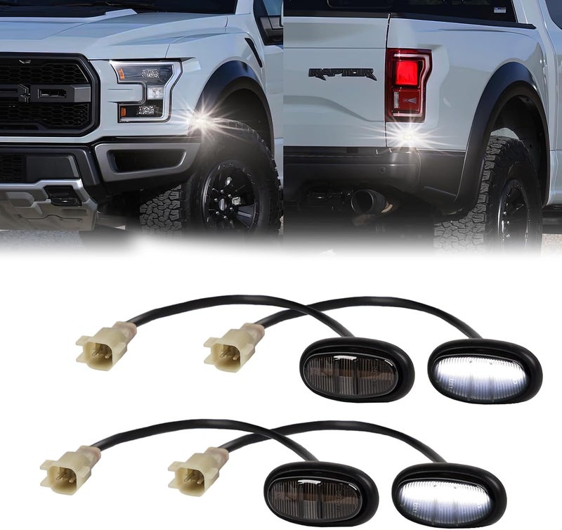 DERMOKA أضواء مؤشرات جانبية من نوع LED للواجهة الأمامية والخلفية لسيارة فورد F150 SVT رابتور 2016-2020، عدسات مدخنة (أبيض) - Image 1