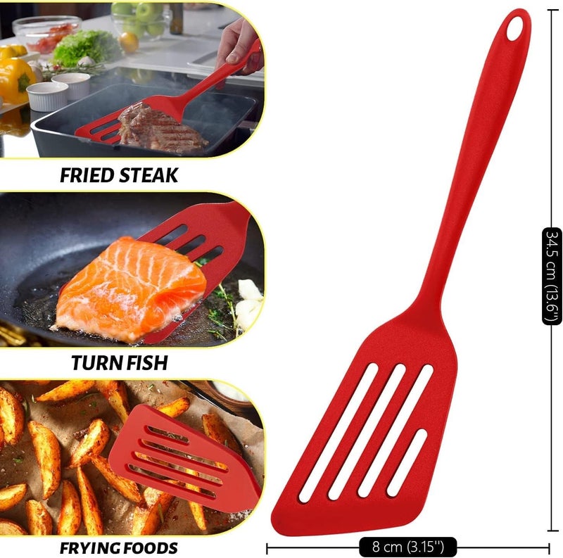 Turbid Fish Spatula Silicone Slotted Spatula Spoon for Cooking Staub Spatula Set for Home and Professional Kitchens Red and Black 2 - Image 2